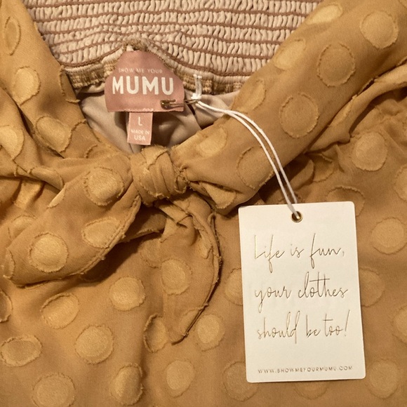 Show Me Your Mumu: Nita Off-the-Shoulder Tie-Front Top - Gold Dot| Sz L - Picture 2 of 11